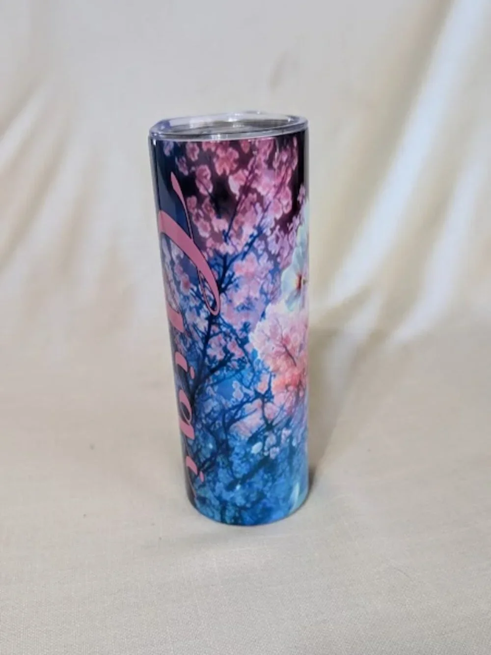 20 oz skinny Tumbler featuring a Cherry Blossom (sakura) sublimation design